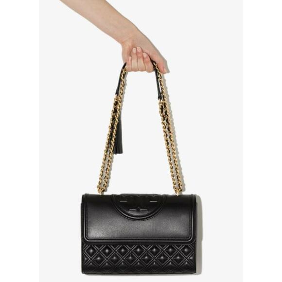 Tory Burch Small Fleming Leather Convertible Shoulder Bag Black Women's - Picture 1 of 6